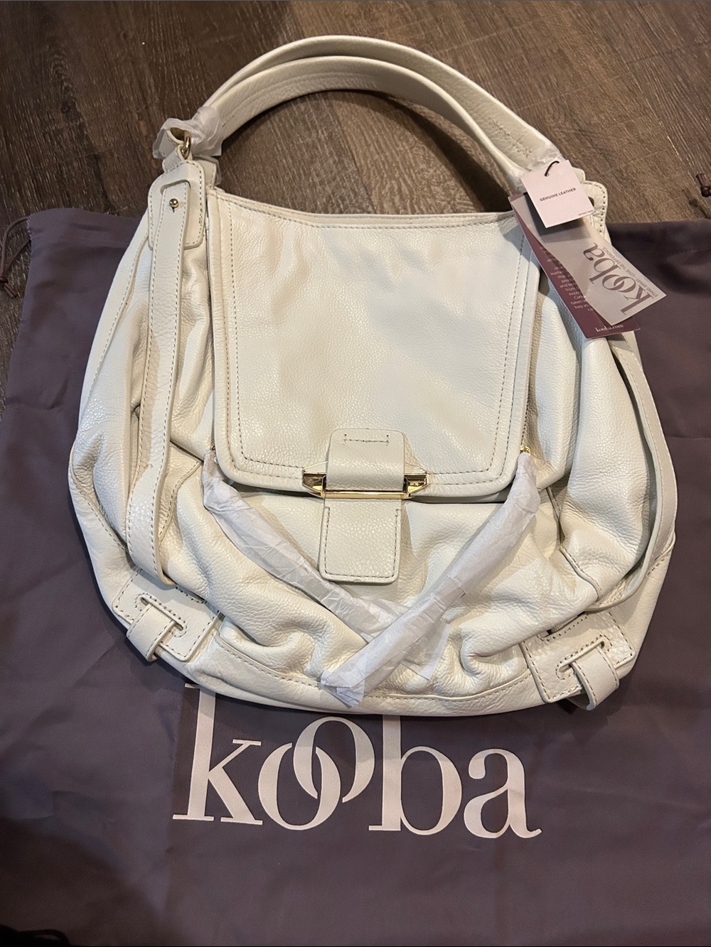 Kooba White Leather Shoulder Bag Jonnie Shopper in Garden with Gold Hardware NWT